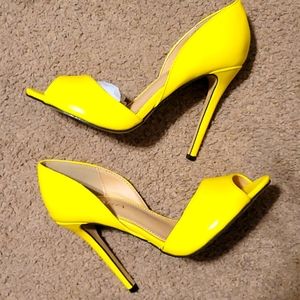 Brand New Yellow Neon Peep Toe Heels